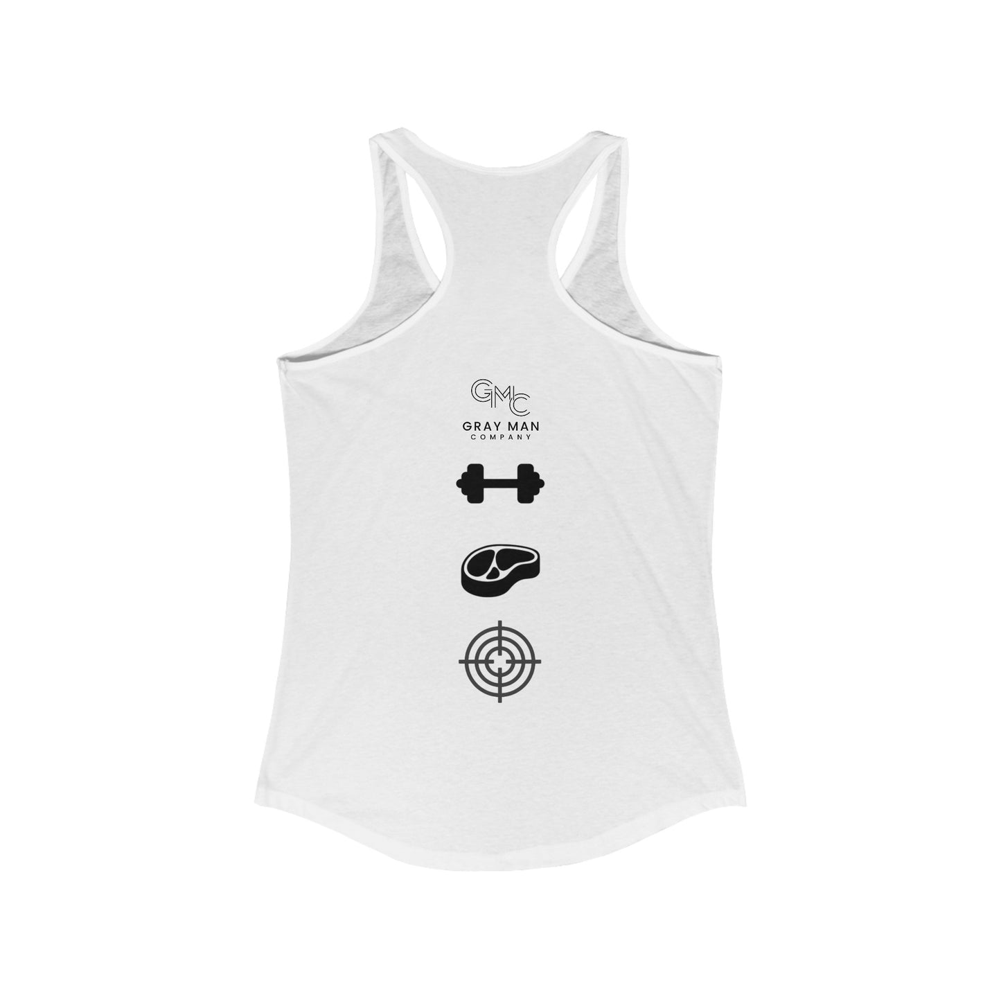 EDC Women's Racerback Tank - LIFT WEIGHTS, EAT STEAKS, SHOOT PLATES