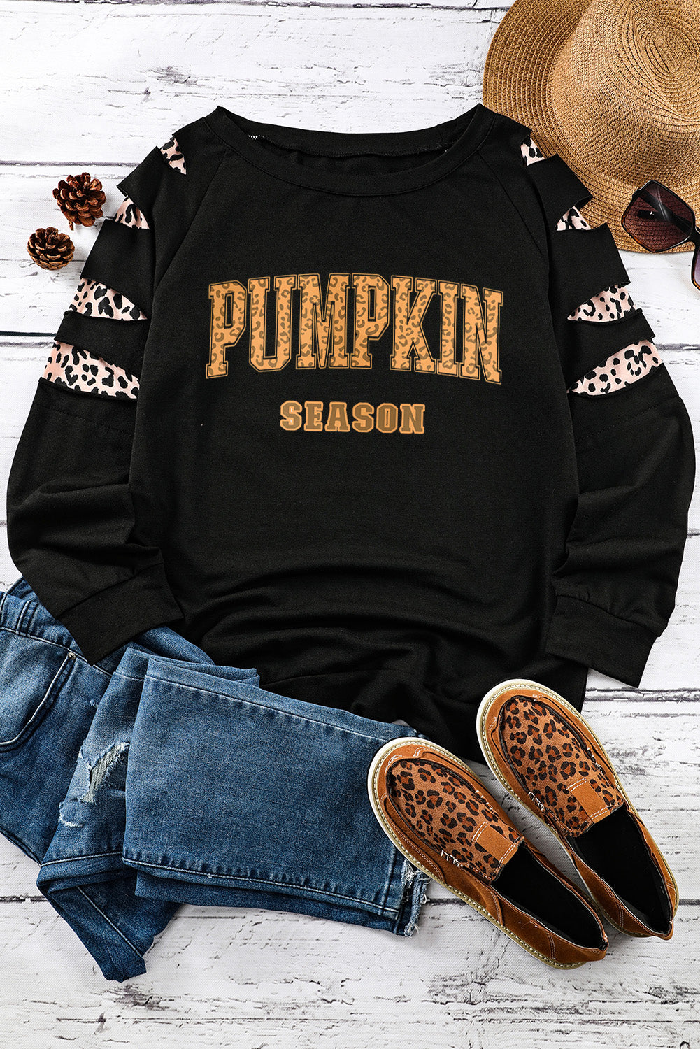 PUMPKIN SEASON Graphic Leopard Sweatshirt