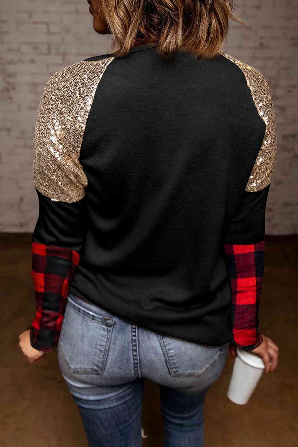 Sequin Christmas Tree Graphic Long Sleeve T-Shirt