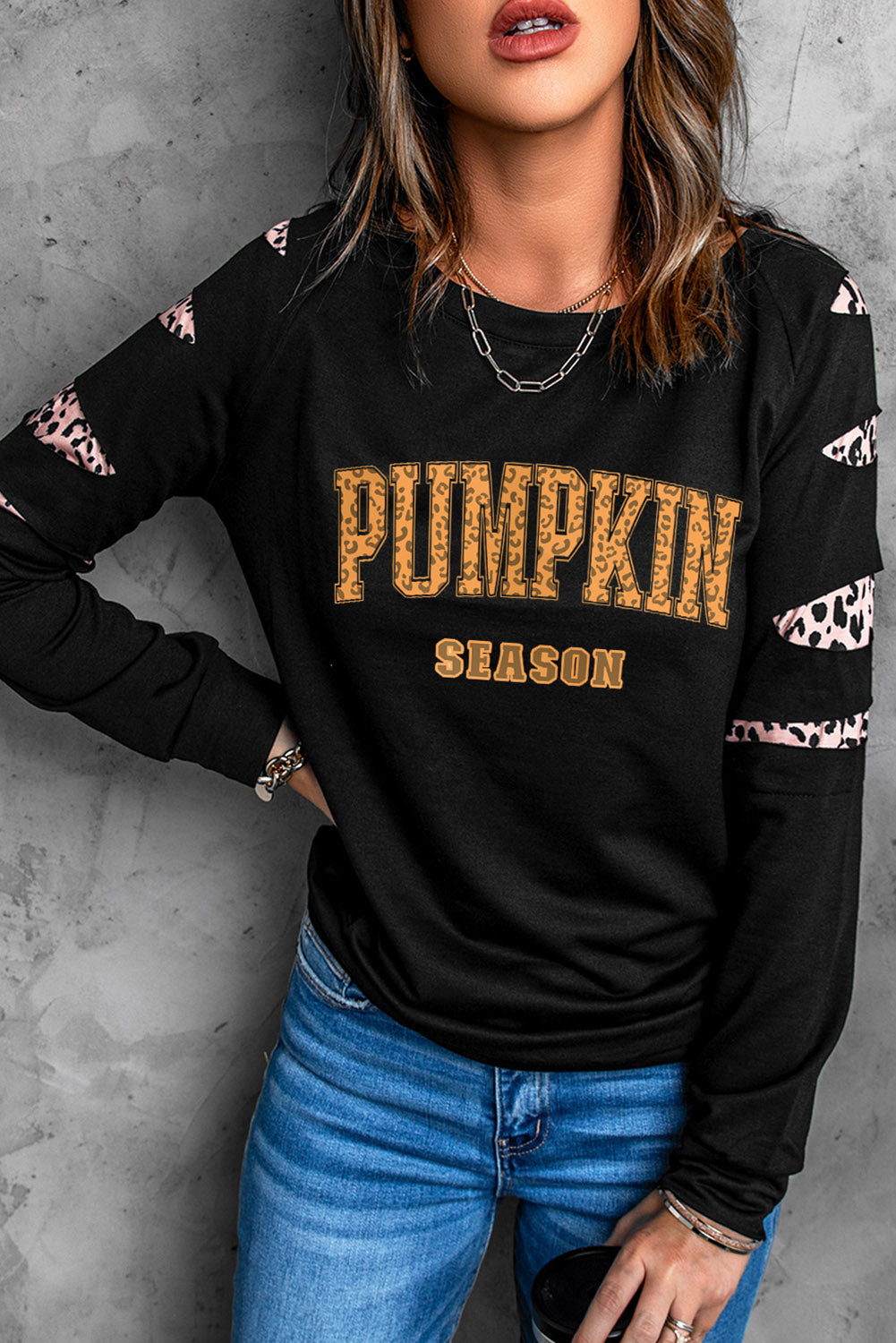 PUMPKIN SEASON Graphic Leopard Sweatshirt