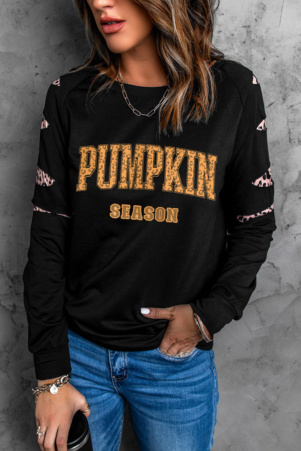 PUMPKIN SEASON Graphic Leopard Sweatshirt