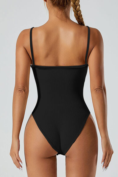 Scoop Neck Spaghetti Strap Active Bodysuit