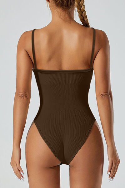 Scoop Neck Spaghetti Strap Active Bodysuit