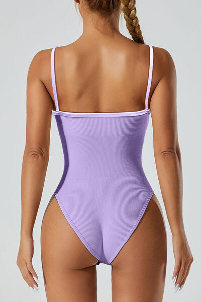 Scoop Neck Spaghetti Strap Active Bodysuit