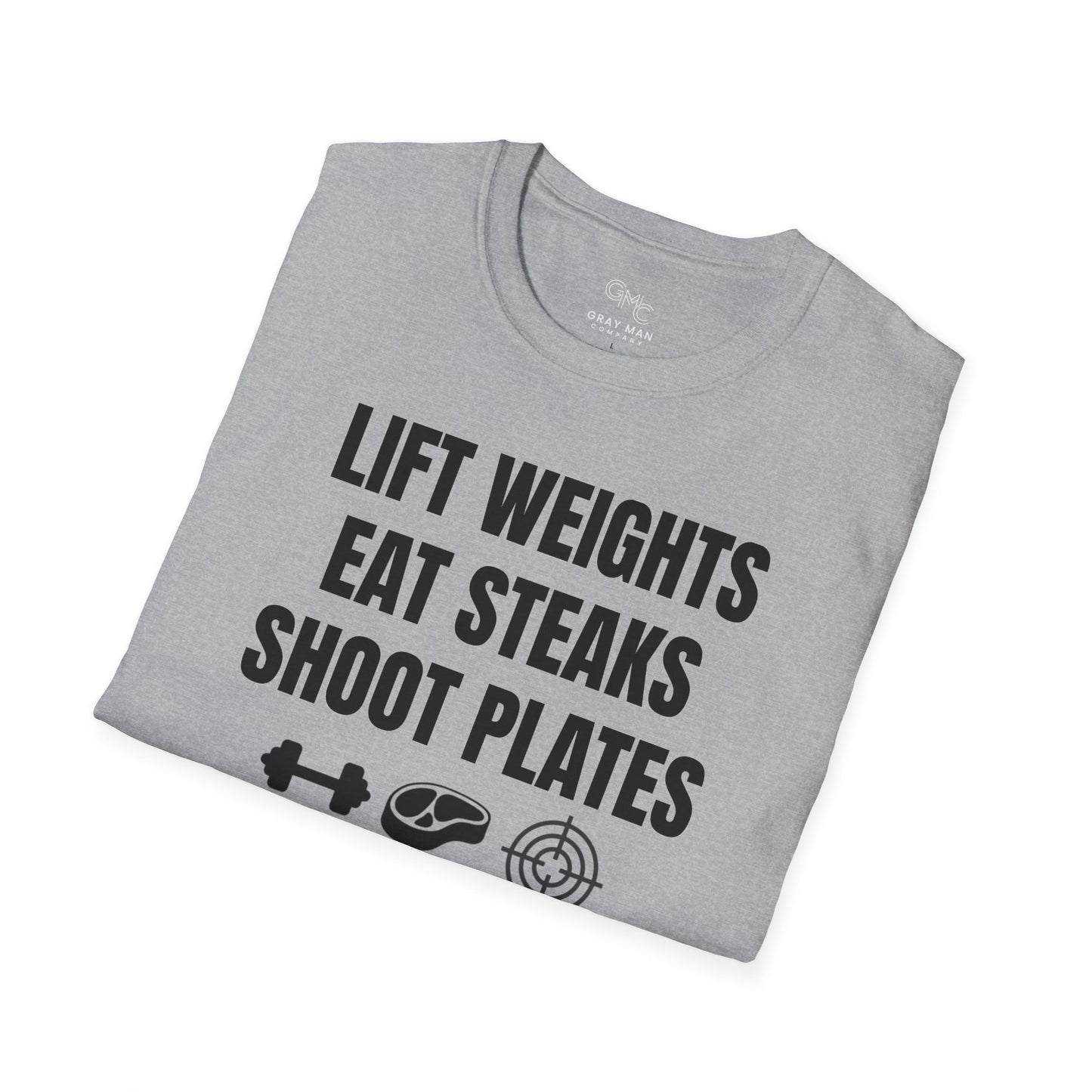 EDC Graphic T-Shirt - LIFT WEIGHTS, EAT STEAKS, SHOOT PLATES