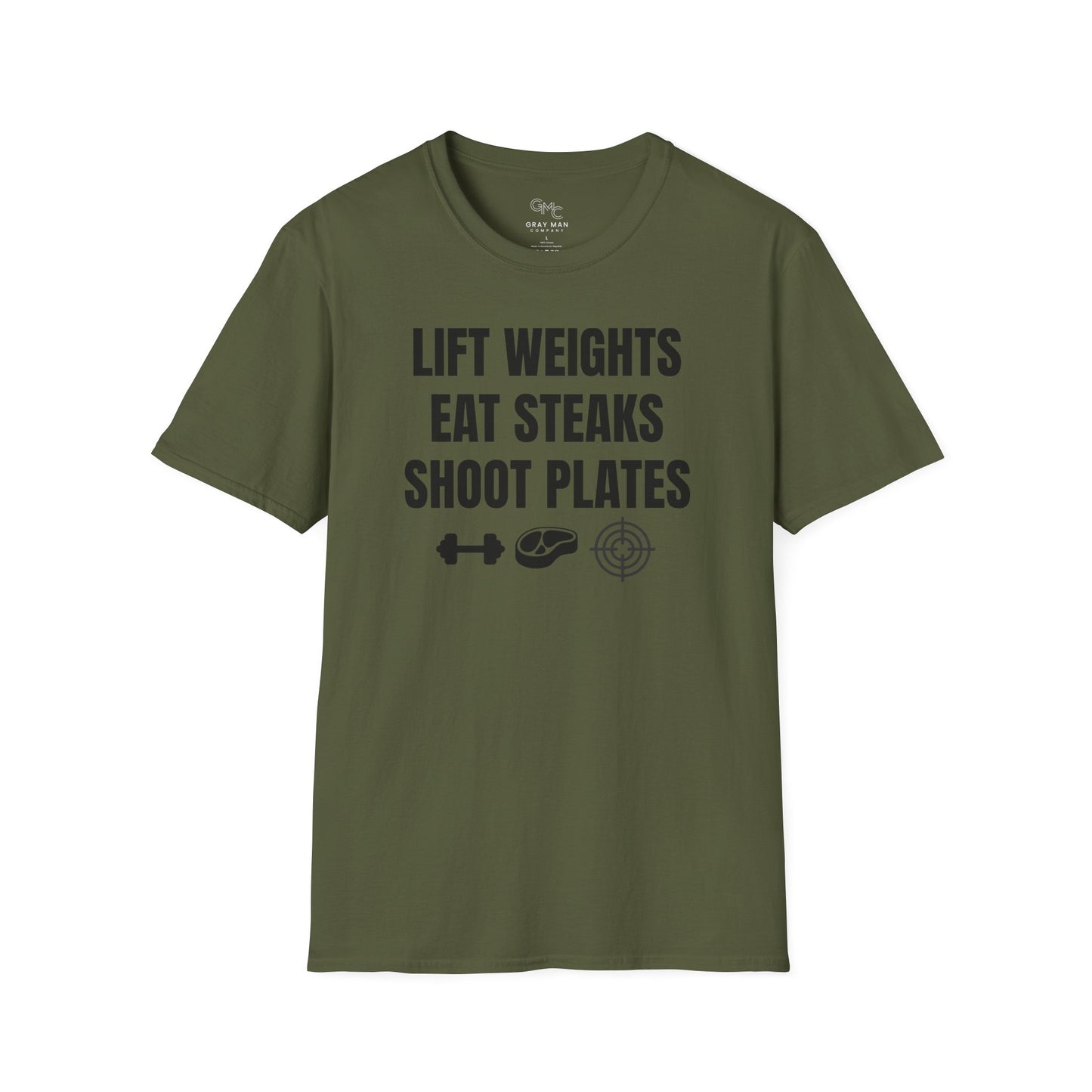 EDC Graphic T-Shirt - LIFT WEIGHTS, EAT STEAKS, SHOOT PLATES