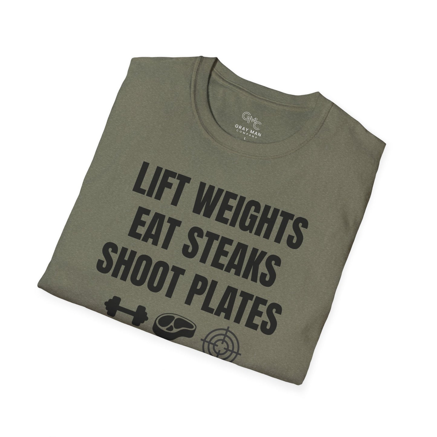 EDC Graphic T-Shirt - LIFT WEIGHTS, EAT STEAKS, SHOOT PLATES