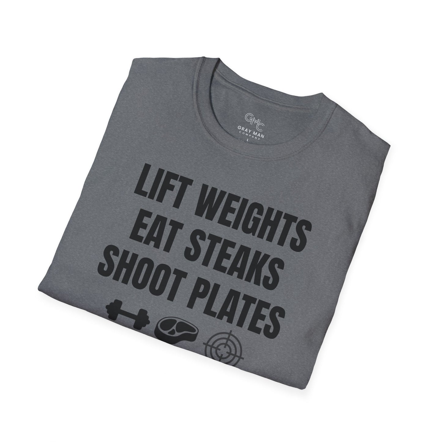 EDC Graphic T-Shirt - LIFT WEIGHTS, EAT STEAKS, SHOOT PLATES