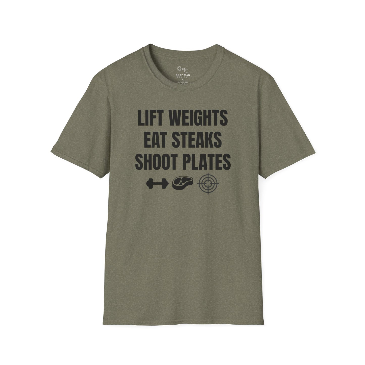 EDC Graphic T-Shirt - LIFT WEIGHTS, EAT STEAKS, SHOOT PLATES
