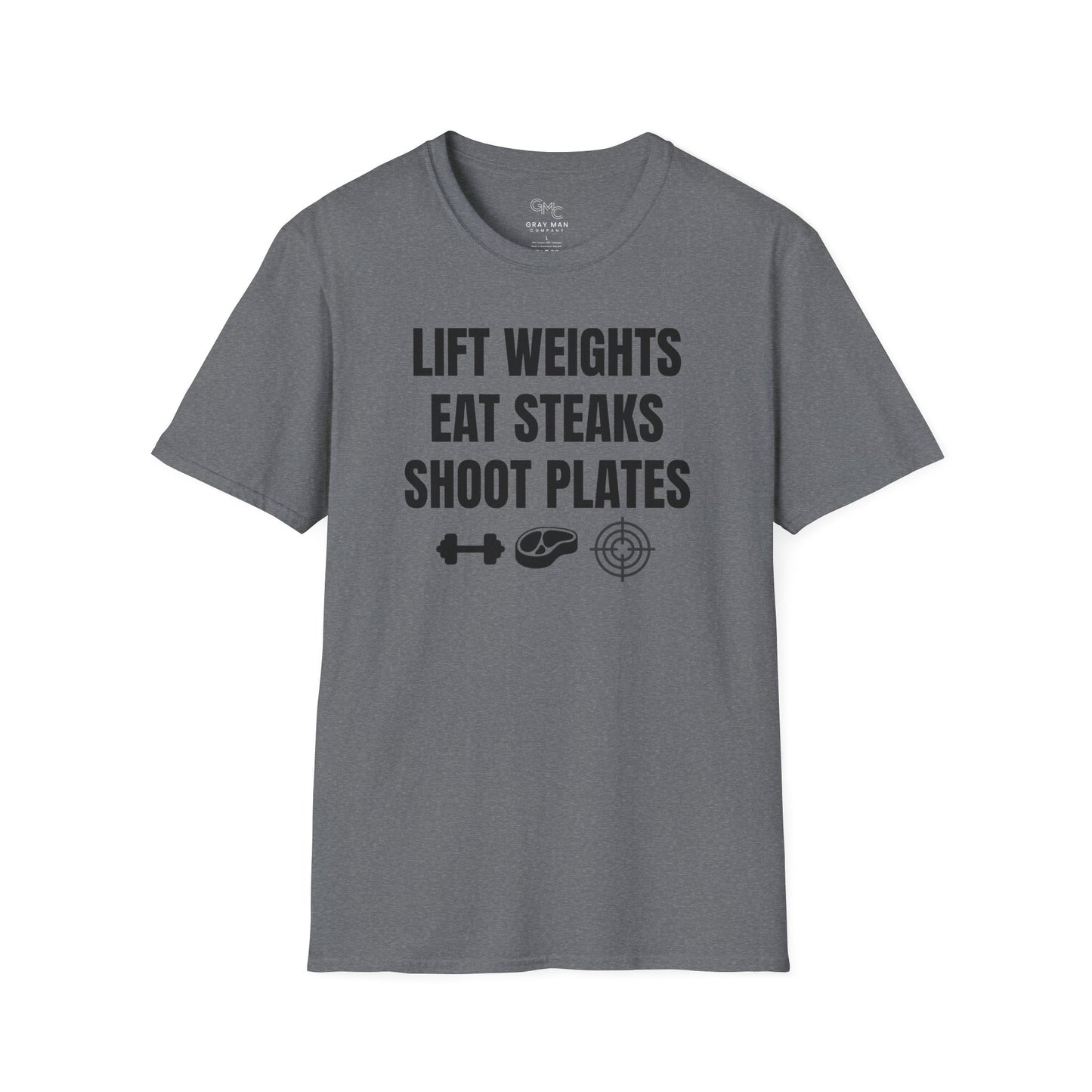 EDC Graphic T-Shirt - LIFT WEIGHTS, EAT STEAKS, SHOOT PLATES