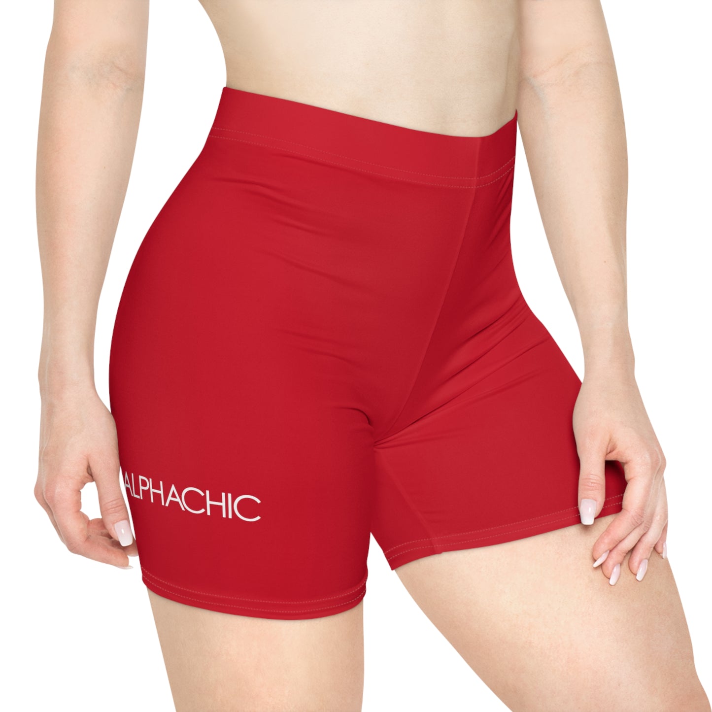 AlphaChic Biker Shorts - Red (Leg Logo)